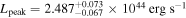 ${L}_{\mathrm{peak}}=2.48{7}_{-0.067}^{+0.073}\times 1{0}^{44}\,\mathrm{erg}\,{{\rm{s}}}^{-1}$