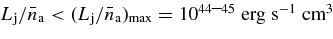 $L_{\rm j}/\bar{n}_{\rm a} < (L_{\rm j}/\bar{n}_{\rm a})_{\rm max} =10^{44\hbox{--}45}\;{\rm erg}\;{\rm s}^{-1}\;{\rm cm}^{3}$