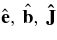 $\hat{\mathbf {e}},\,\hat{\mathbf {\mathbf {b}}},\,\mathbf {\hat{J}}$