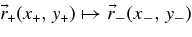 $\vec{r}_{+}(x_{+},y_{+}) \mapsto \vec{r}_{-}(x_{-},y_{-})$