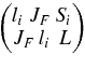 $\bigg(\begin{array}{@{}l@{}} {l_i}\,{J_F}\,{S_i} \\ {J_F}\,{l_i}\,\,L \\ \end{array} \bigg)$