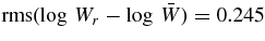 ${\rm rms}(\log \,W_r-\log \,\bar{W})=0.245$