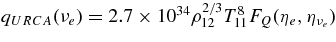 $q_{URCA}(\nu _e)=2.7\times 10^{34} \rho _{12}^{2/3} T_{11}^8 F_Q(\eta _e,\eta _{\nu _e})$
