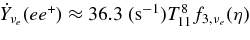 $\dot{Y}_{\nu _e}(ee^+)\approx 36.3\;({\rm s}^{-1})T_{11}^8 f_{3,\nu _e}(\eta)$