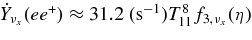 $\dot{Y}_{\nu _x}(ee^+) \approx 31.2\;({\rm s}^{-1})T_{11}^8 f_{3,\nu _x}(\eta)$