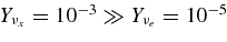 $Y_{\nu _x}= 10^{-3} \gg Y_{\nu _e} = 10^{-5}$