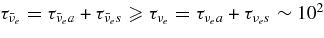 $\tau _{\bar{\nu }_e} =\tau _{\bar{\nu }_e a} +\tau _{\bar{\nu }_e s} \ge \tau _{\nu _e}=\tau _{\nu _e a} +\tau _{\nu _e s} \sim 10^2$