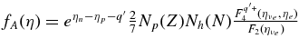 $f_A(\eta)=e^{\eta _n -\eta _p -q^{\prime }} \frac{2}{7} N_p(Z)N_h(N) \frac{F_4^{q^{\prime }+}(\eta _{\nu _e},\eta _{e})}{F_2(\eta _{\nu _e})}$