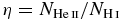 $\eta =N_{{\rm He\,\mathsc{ii}}}/N_{{\rm H\,\mathsc{i}}}$