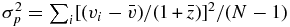 $\sigma _p^2 = \sum _i [(v_i-\bar{v})/(1\,{+}\,\bar{z})]^2/(N-1)$