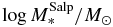 $\log {M_*^{\mathrm{Salp}}/M_\odot }$