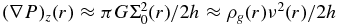 $(\nabla P)_z(r)\approx {\pi G\Sigma _0^2(r)/2h} \approx \rho _g(r) {\nu ^2(r)/ 2h}$