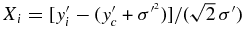 $X_i=[y_i^\prime -(y^\prime _c+\sigma ^{\prime ^2})]/({\sqrt{2}}\,\sigma ^\prime)$