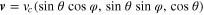 ${\boldsymbol{v}} ={{v}_{c}}({\rm sin} \theta {\rm cos} \varphi ,{\rm sin} \theta {\rm sin} \varphi ,{\rm cos} \theta )$
