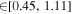 $\in [0.45,1.11]$