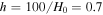 $h=100/{H}_{0}=0.7$
