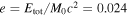 $e={E}_{{\rm{tot}}}/{M}_{0}{c}^{2}=0.024$
