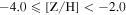 $-4.0\leqslant [{\rm{Z}}/{\rm{H}}]\lt -2.0$