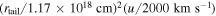 ${({r}_{\mathrm{tail}}/1.17\times {10}^{18}\mathrm{cm})}^{2}(u/2000\ \mathrm{km}\ {{\rm{s}}}^{-1})$
