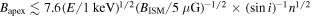 ${B}_{\mathrm{apex}}\lesssim 7.6{(E/1\mathrm{keV})}^{1/2}{({B}_{\mathrm{ISM}}/5\mu {\rm{G}})}^{-1/2}\times {(\sin i)}^{-1}{n}^{1/2}$