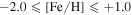 $-2.0\leqslant [\mathrm{Fe}/{\rm{H}}]\leqslant +1.0$
