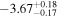 $-{3.67}_{-0.17}^{+0.18}$