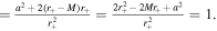 $=\,\tfrac{{a}^{2}+2({r}_{+}-M){r}_{+}}{{r}_{+}^{2}}=\tfrac{2{r}_{+}^{2}-2{{Mr}}_{+}+{a}^{2}}{{r}_{+}^{2}}=1.$