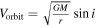 ${V}_{\mathrm{orbit}}=\sqrt{\tfrac{{GM}}{r}}\sin i$