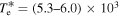 ${T}_{{\rm{e}}}^{* }=(5.3\mbox{--}6.0)\times {10}^{3}$