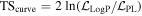 ${\mathrm{TS}}_{\mathrm{curve}}=2\,\mathrm{ln}({{ \mathcal L }}_{\mathrm{LogP}}/{{ \mathcal L }}_{\mathrm{PL}})$