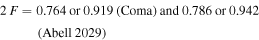 $2\,F=0.764\,\mathrm{or}\,0.919\,(\mathrm{Coma})\,\mathrm{and}\,0.786\,\mathrm{or}\,0.942\,(\mathrm{Abell}\,2029)$