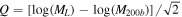 $Q=[\mathrm{log}({M}_{L})-\mathrm{log}({M}_{200b})]/\sqrt{2}$