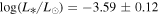 $\mathrm{log}({L}_{* }/{L}_{\odot })=-3.59\pm 0.12$