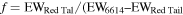 $f={\mathrm{EW}}_{\mathrm{Red}\mathrm{Tal}}/({\mathrm{EW}}_{6614}\mbox{--}{\mathrm{EW}}_{\mathrm{Red}\mathrm{Tail}}$