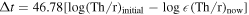 ${\rm{\Delta }}t=46.78[\mathrm{log}{(\mathrm{Th}/{\rm{r}})}_{\mathrm{initial}}-\mathrm{log}\epsilon {(\mathrm{Th}/{\rm{r}})}_{\mathrm{now}}]$