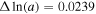 ${\rm{\Delta }}\mathrm{ln}(a)=0.0239$