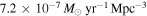 $7.2\times {10}^{-7}\,{M}_{\odot }\,{\mathrm{yr}}^{-1}\,{\mathrm{Mpc}}^{-3}$