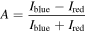 $A=\displaystyle \frac{{I}_{\mathrm{blue}}-{I}_{\mathrm{red}}}{{I}_{\mathrm{blue}}+{I}_{\mathrm{red}}}$