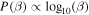 $P(\beta )\propto {\mathrm{log}}_{10}(\beta )$