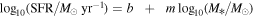 ${\mathrm{log}}_{10}(\mathrm{SFR}/{M}_{\odot }\,{\mathrm{yr}}^{-1})=b\,+\,m{\mathrm{log}}_{10}({M}_{* }/{M}_{\odot })$