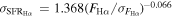 ${\sigma }_{{\mathrm{SFR}}_{{\rm{H}}\alpha }}\,=1.368{({F}_{{\rm{H}}\alpha }/{\sigma }_{{F}_{{\rm{H}}\alpha }})}^{-0.066}$