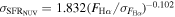 ${\sigma }_{{\mathrm{SFR}}_{\mathrm{NUV}}}=1.832{({F}_{{\rm{H}}\alpha }/{\sigma }_{{F}_{{\rm{H}}\alpha }})}^{-0.102}$