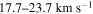 $17.7\mbox{--}23.7\,\mathrm{km}\,{{\rm{s}}}^{-1}$