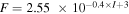 $F=2.55\,\times {10}^{-0.4\times I+3}$