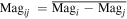 ${\mathrm{Mag}}_{{ij}}\,=\overline{{\mathrm{Mag}}_{i}-{\mathrm{Mag}}_{j}}$