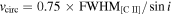 ${v}_{\mathrm{circ}}=0.75\times {\mathrm{FWHM}}_{[{\rm{C}}{\rm{II}}]}/\sin i$