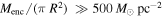 ${M}_{\mathrm{enc}}/(\pi \,{R}^{2})\,\gg 500\,{M}_{\odot }\,{\mathrm{pc}}^{-2}$