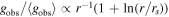 ${g}_{\mathrm{obs}}/\langle {g}_{\mathrm{obs}}\rangle \propto {r}^{-1}(1+\mathrm{ln}(r/{r}_{s}))$