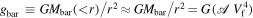 ${g}_{\mathrm{bar}}\,\equiv {{GM}}_{\mathrm{bar}}(\lt r)/{r}^{2}\,\approx \,{{GM}}_{\mathrm{bar}}/{r}^{2}\,=\,G({\mathscr{A}}\,{V}_{{\rm{f}}}^{4})$