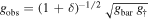 ${g}_{\mathrm{obs}}={(1+\delta )}^{-1/2}\,\sqrt{{g}_{\mathrm{bar}}\,{g}_{\dagger }}$